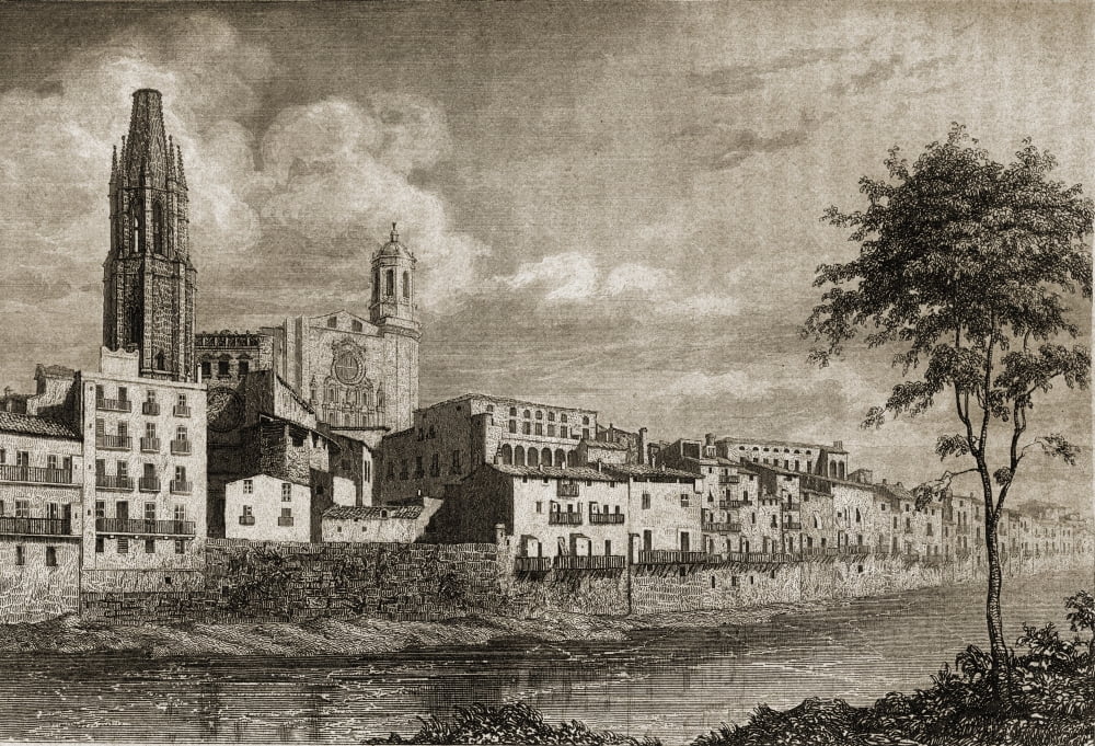 A View Of The City Of Gerona Spain In The 17Th Century Canvas Art - Ken Welsh Design Pics (18 x 12)