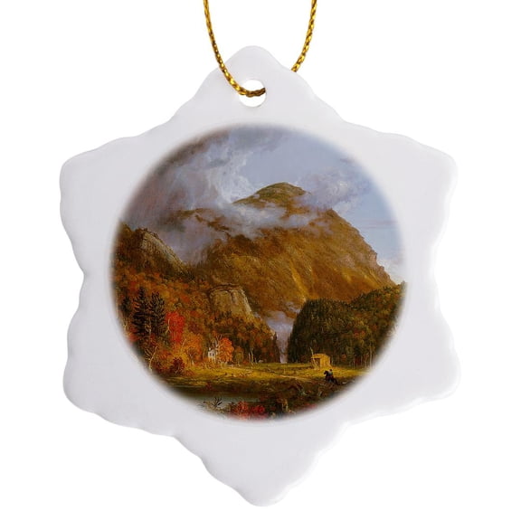 3drose, a View of the Mountain Pass North of the White Mountains by Thomas Cole, 3 inch Snowflake Porcelain Ornament