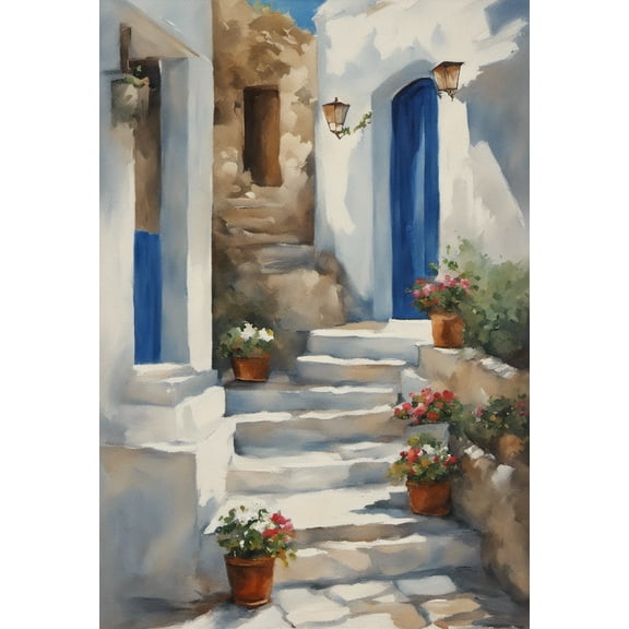 A View of Greek Architecture Oil Painting II - 12" x 18" Art Print Wall Decor