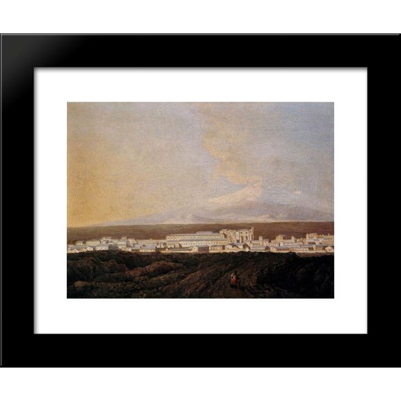 A View of Mount Etna and A Nearby Town 20x24 Framed Art Print by Joseph Wright