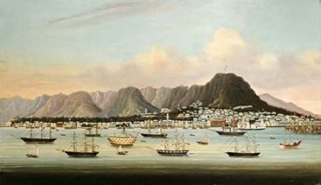 A View of Victoria Hong Kong With The Hulk HMS Princess Charlotte Canvas Art - Chinese School (12 x 18)