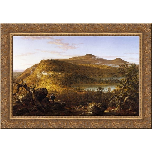 A View of the Two Lakes and Mountain House, Catskill Mountains, Morning 24x18 Gold Ornate Wood Framed Canvas Art by Thomas Cole