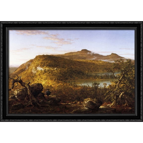 A View of the Two Lakes and Mountain House, Catskill Mountains, Morning 40x28 Large Black Ornate Wood Framed Canvas Art by Thomas Cole