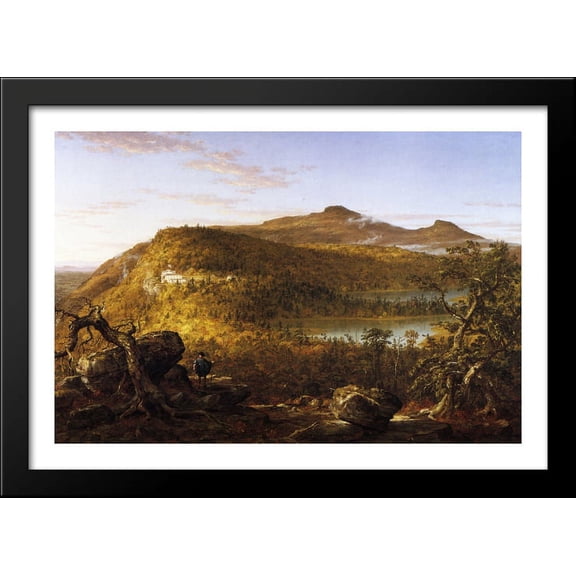 A View of the Two Lakes and Mountain House, Catskill Mountains, Morning 40x28 Large Black Wood Framed Print Art by Thomas Cole