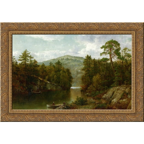 A View on Lake George 24x18 Gold Ornate Wood Framed Canvas Art by David Johnson