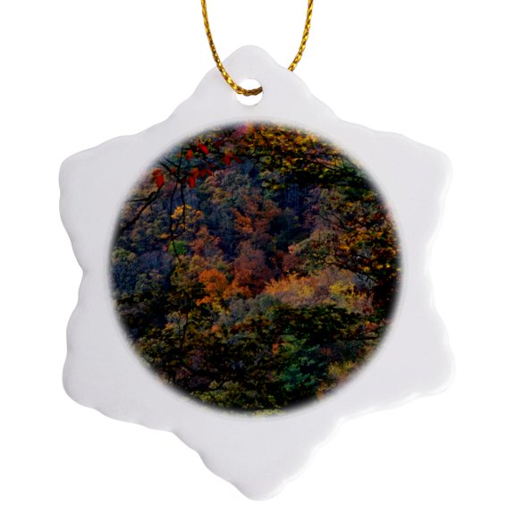 3drose, a Viewshowing Autumn Trees, 3 inch Snowflake Porcelain Ornament