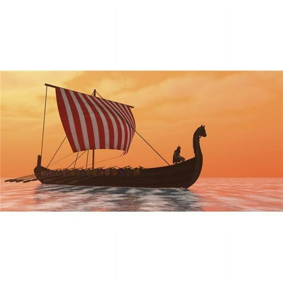 A Viking Longboat Sails Through Calm Ocean Waters To Their Destinations for Trade Goods Poster Print, 10 x 5