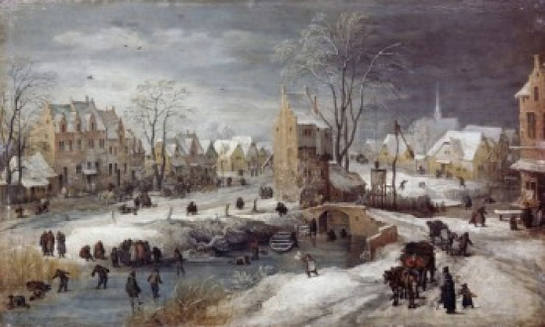 A Village In Winter Joos de Momper the younger (1564-1635 Flemish) Oil On Board Canvas Art - Joos de Momper (18 x 24)
