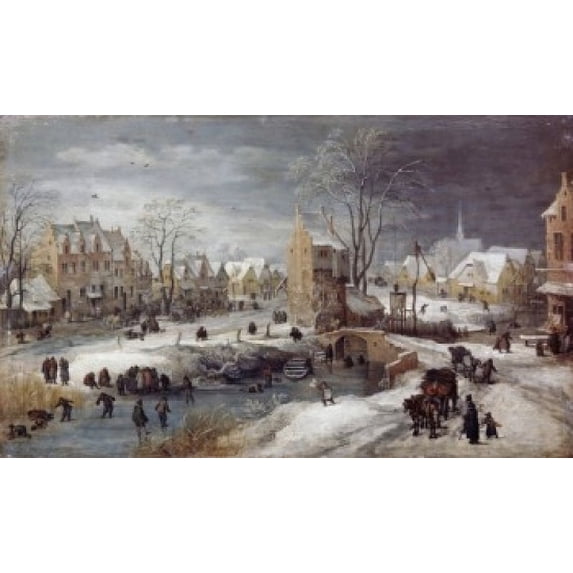 A Village In Winter , Joos de Momper the younger (1564-1635 Flemish), Oil On Board Poster Print (24 x 36)