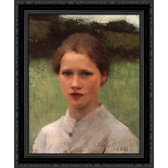 A Village Maiden 20x23 Black Ornate Wood Framed Canvas Art by Clausen, Sir George