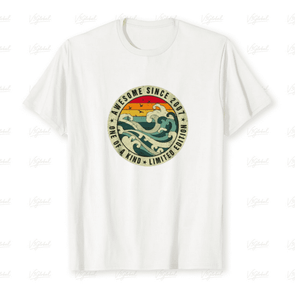 A Vintage Awesome Since 2007 Birthday Graphic Design for a Fun Unisex T-shirt up to size 5XL