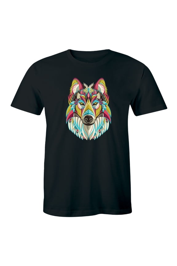 A Vintage Beautiful Colorful Fancy Wolf Face Cute Animal Pet Lover Men's T-Shirt