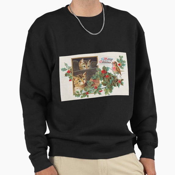 A Vintage Christmas Kittens Unisex Sweatshirt Retro Funny Holiday Graphic Aesthetic G5807, Up to Size 5XL