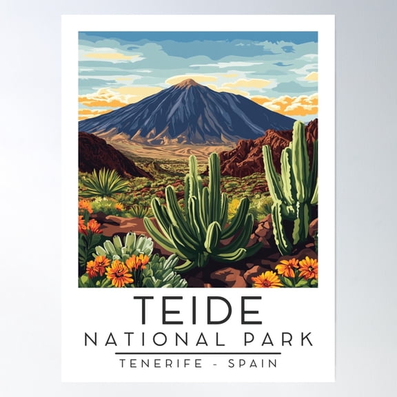A Vintage Illustration Of Teide National Park - Tenerife - Spain Poster Wall Art, Modern Wall Decor, 16x24 UNFRAMED