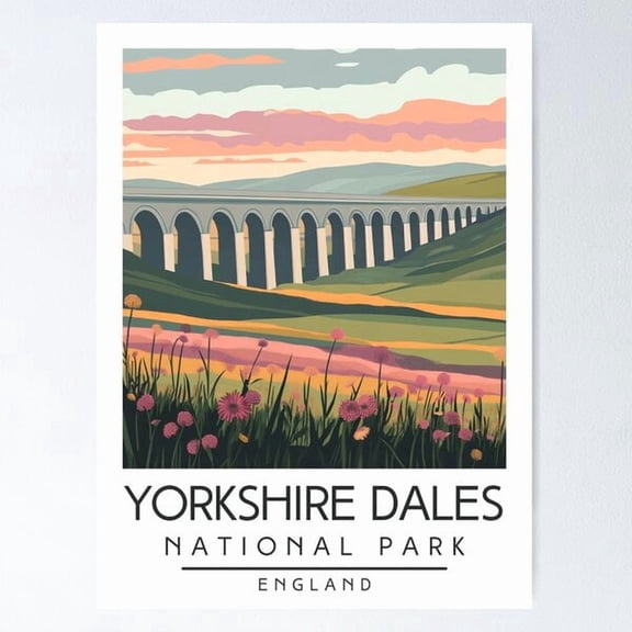 A Vintage Illustration Of Yorkshire Dales National Park England Poster , Poster Print Only