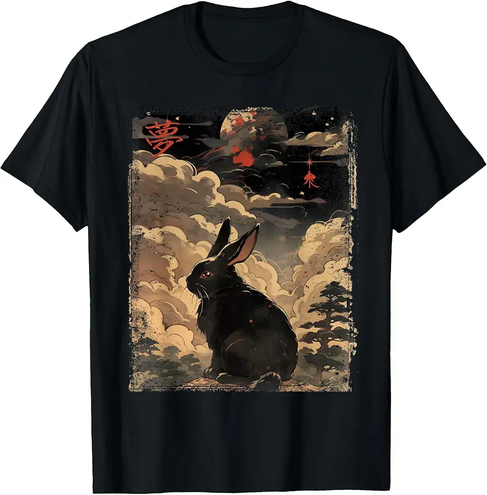 A Vintage Japanese Scenery with a Cute Rabbit Graphic Unisex T-Shirt ...