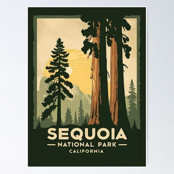 A Vintage Travel Art of the Sequoia National Park - California - US UNFRAMED Poster, 8x12