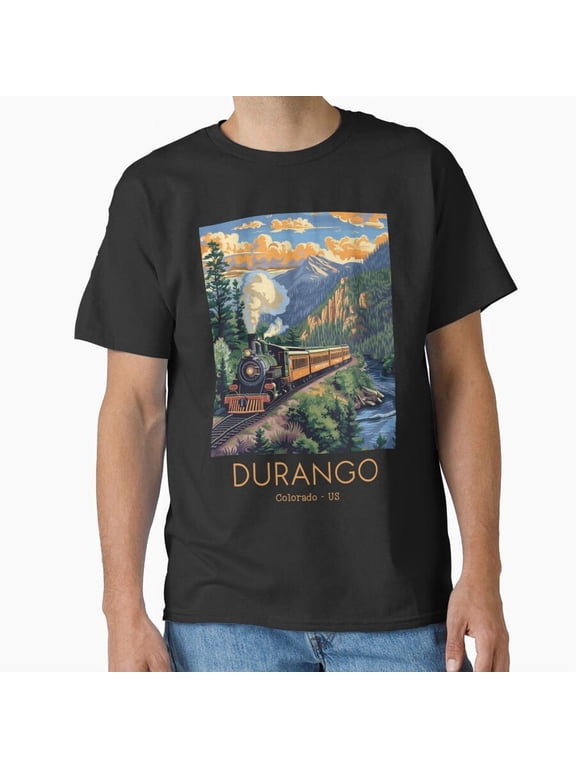 A Vintage Travel Illustration Of The Durango And Silverton Narrow Gauge Railroad Us Shirt, Vintage Graphic Tee, Usa Celebration Shirt