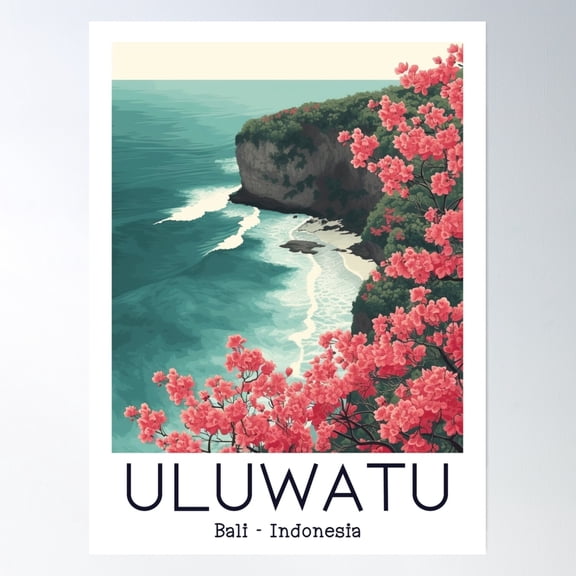 A Vintage Travel Illustration Of Uluwatu - Bali - Indonesia Poster Wall Art, Modern Wall Decor, 8x12 UNFRAMED