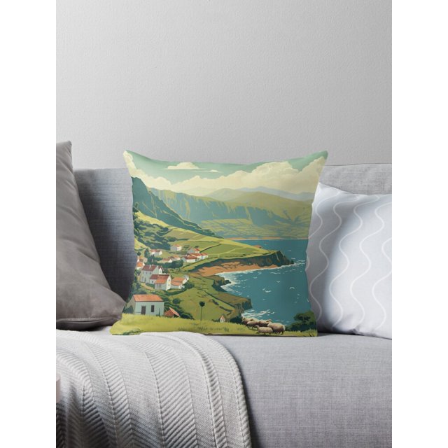 A Vintage Travel Illustration of Azores Portugal Throw Pillow Covers
