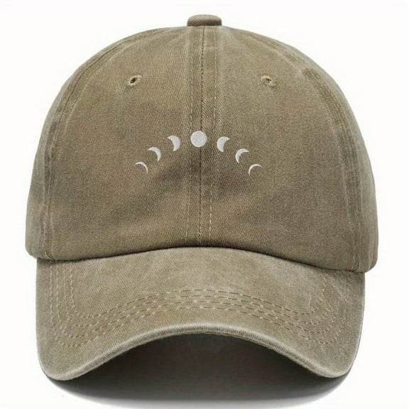 A Vintage Washed 'Moon' Embroidered Baseball Cap Suitable for Both Men And Women, Perfect for Casual Sports, Dad Hats, Fishing, And Travel Attire.