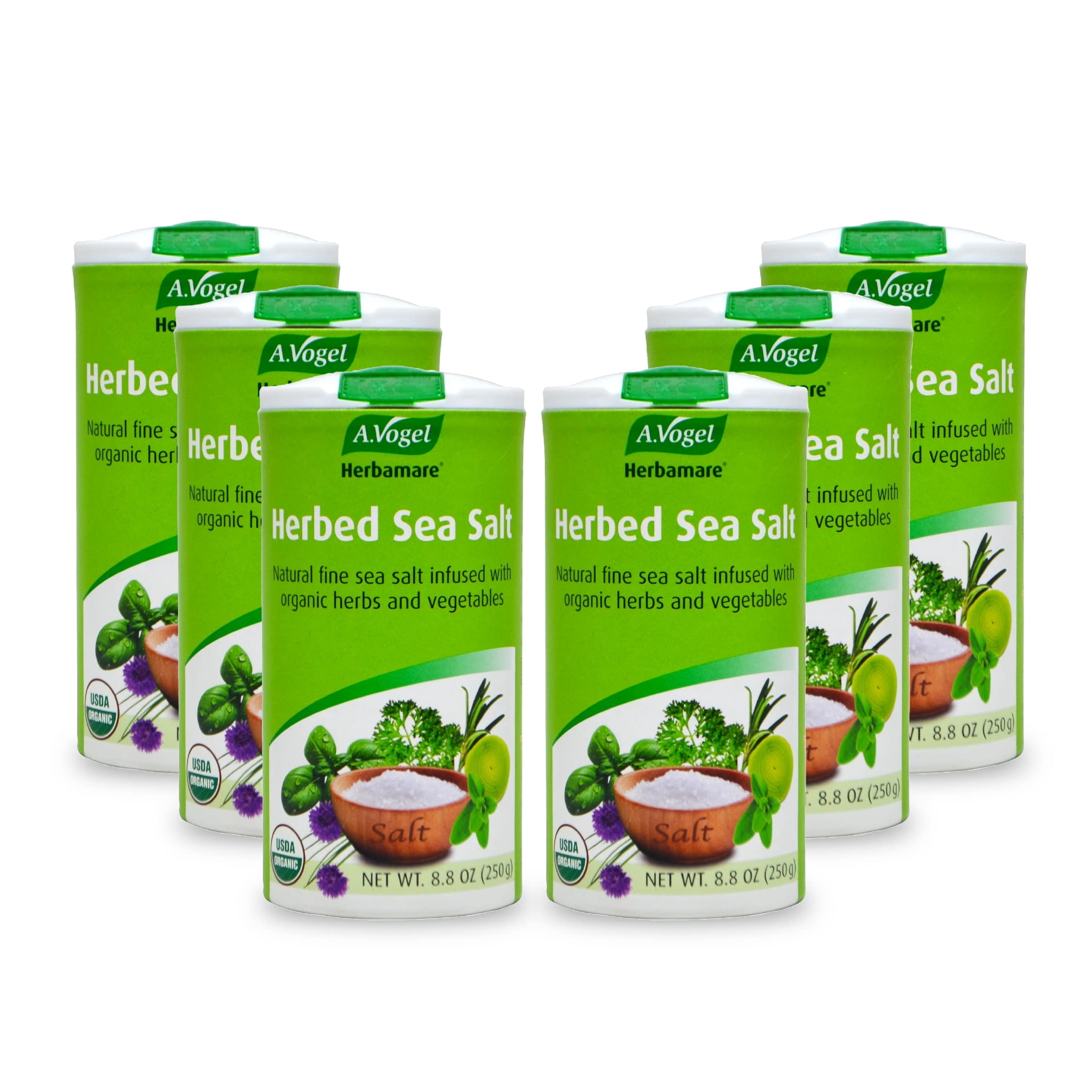 A.Vogel Herbamare Seasoned Sea Salt, USDA Organic, Seasoning Salt Infused with 12 Herbs, 33% Less Sodium, Non-GMO, Gluten Free, Kosher 8.8 oz (6 Pack)