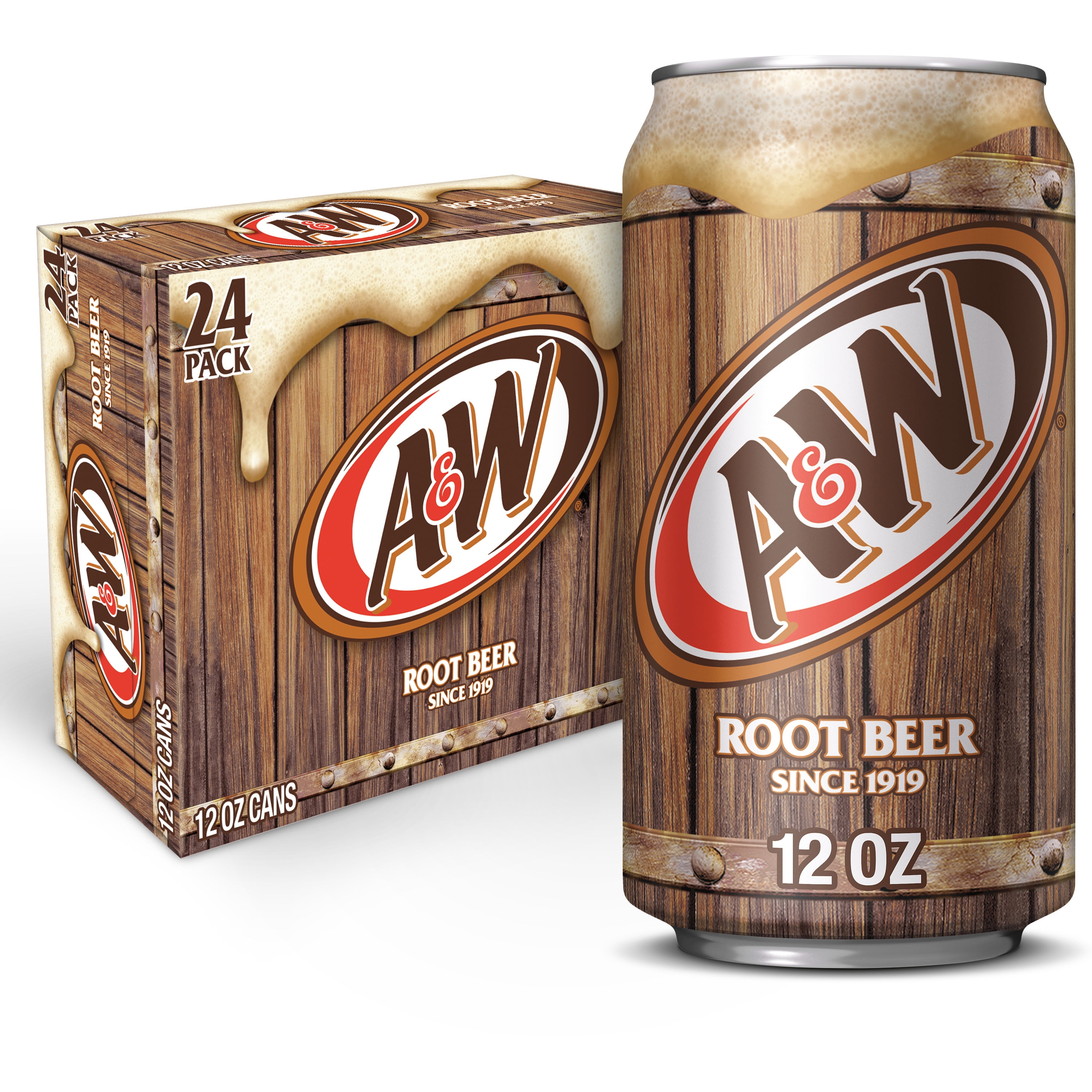 A&W CaffeineFree, Low Sodium Root Beer Soda Pop, 12 Fl Oz, 24 Pack
