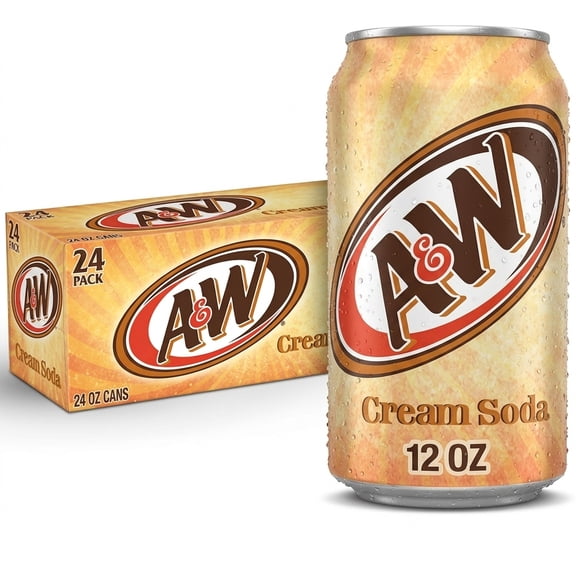 A&W Cream Soda, 12 fl oz Cans, 24-Pack, Caffeine-Free Soft Drink
