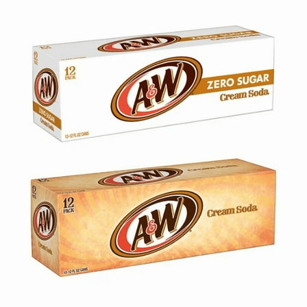 A&W Cream Soda and A&W Cream Soda Zero Sugar, Variety Pack, 12 fl oz Cans, 24 Count