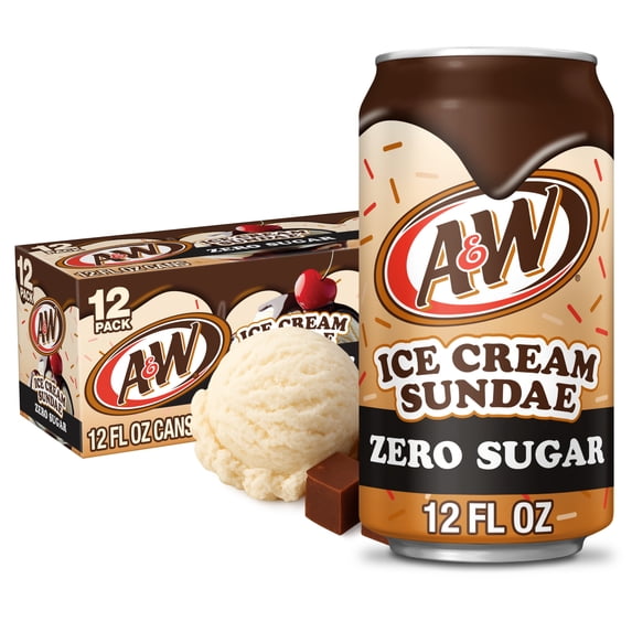 A&W Ice Cream Sundae Zero Sugar Soda Pop, 12 fl oz, 12 Pack Cans