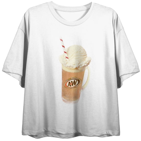 A&W Root Beer Float Women's White Crew Neck Short Sleeve Crop Top-Medium