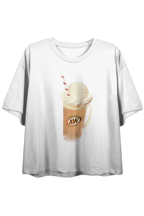 A&W Root Beer Float Women's White Crew Neck Short Sleeve Crop Top-XS