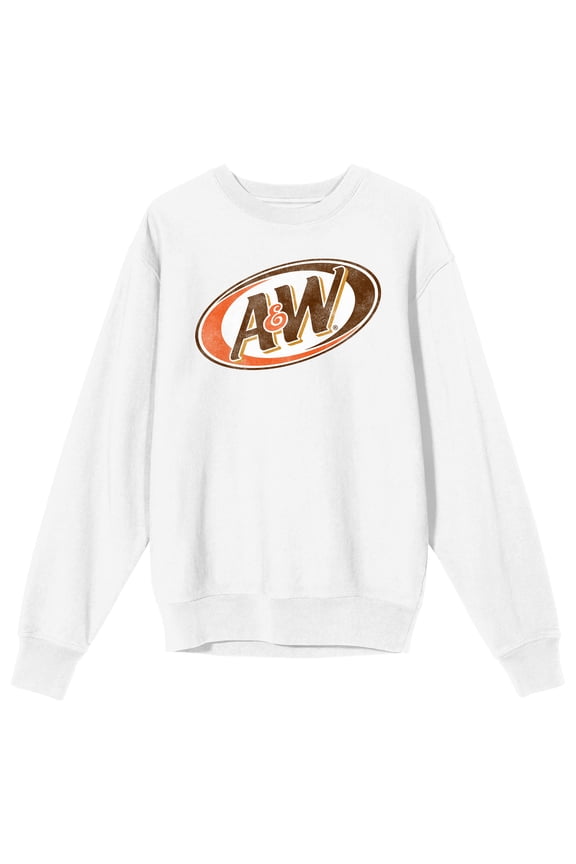 A&W Root Beer Logo Adult White Crew Neck Long Sleeve Sweatshirt
-Large