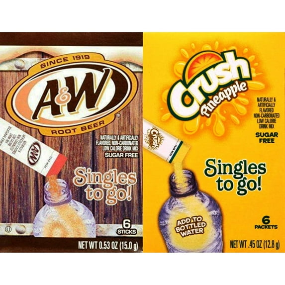 A&W Root Beer & Pineapple Crush Singles To Go Drink Mix Combo (Pack of 6)