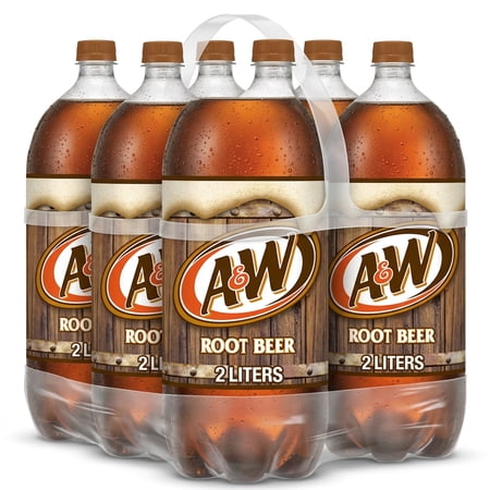 A&W Root Beer Soda, 2 Liter Bottles, 6-Pack, Caffeine-Free Soft Drink