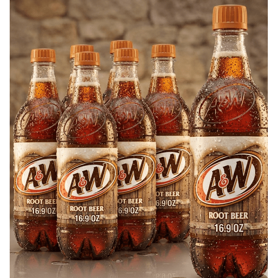 A&W Root Beer Soda Pop, 16.9 fl oz, 6 Pack Bottles