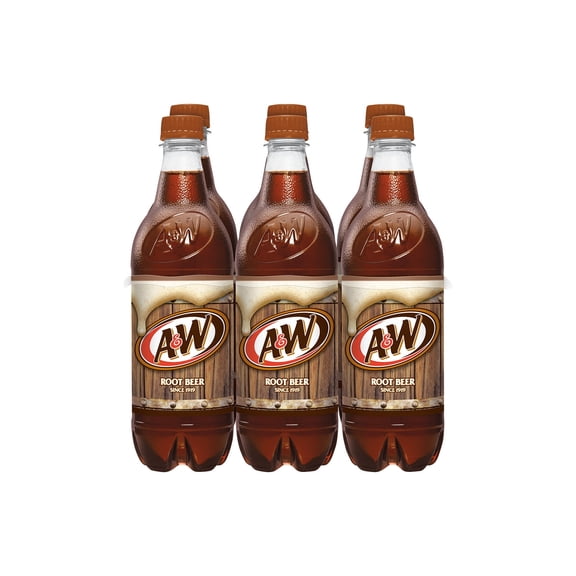 A&W Root Beer Soda Pop, 16.9 fl oz, 6 Pack Bottles