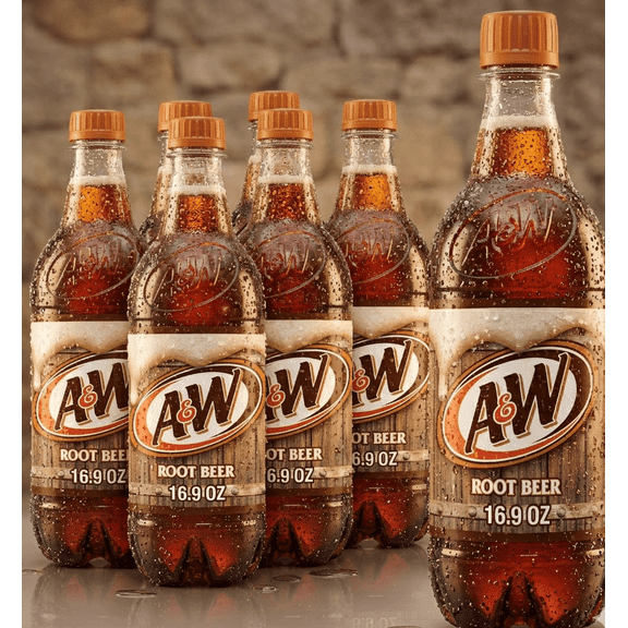 A&W Root Beer Soda Pop, 16.9 fl oz, 6 Pack Bottles