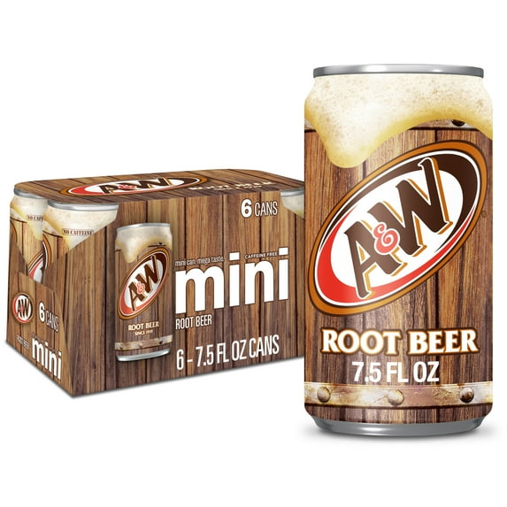 A&W Root Beer Soda Pop, 7.5 fl oz, 6 Pack Cans