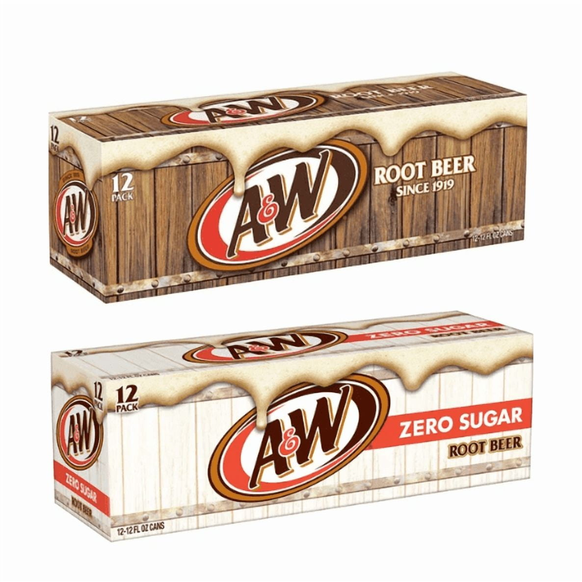 A&W Root Beer and A&W Root Beer Zero Sugar, Variety Pack, 12 fl oz