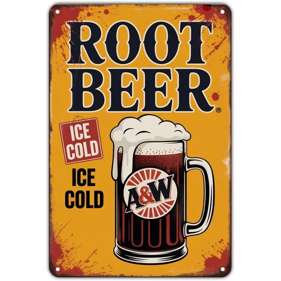 A&W Root Beer tin sign Vintage A&W Root Beer Metal Sign Print Aesthetic for Garden Yard Bar Porch Home Bedroom Kitchen Wall Decor Decor Gift 8 x 12 inch