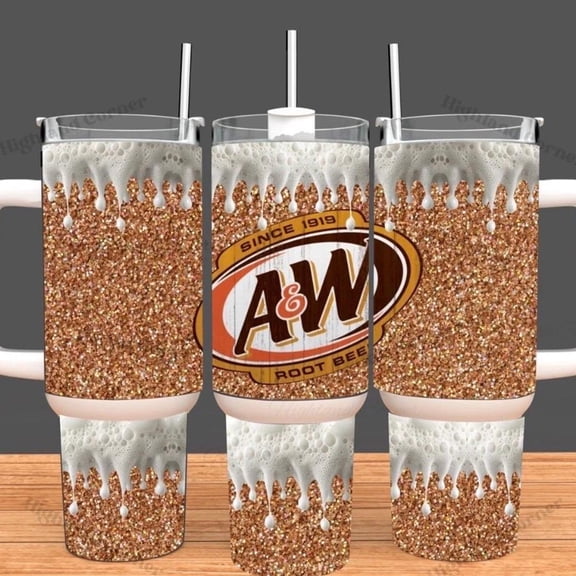 A&W Rootbeer Tumbler, 40oz Tumbler, Paint Drip Design, Christmas Gift, 40oz Stainless Steel, Tumbler with Handle, Glitter Design