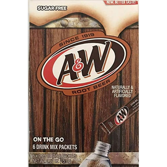 A&W Singles To Go Powder Packets - Sugar Free, Non-Carbonated Root Beer Water Drink Mix (6 Boxes with 6 Packets Each - 36 Total Servings) - SET OF 2
