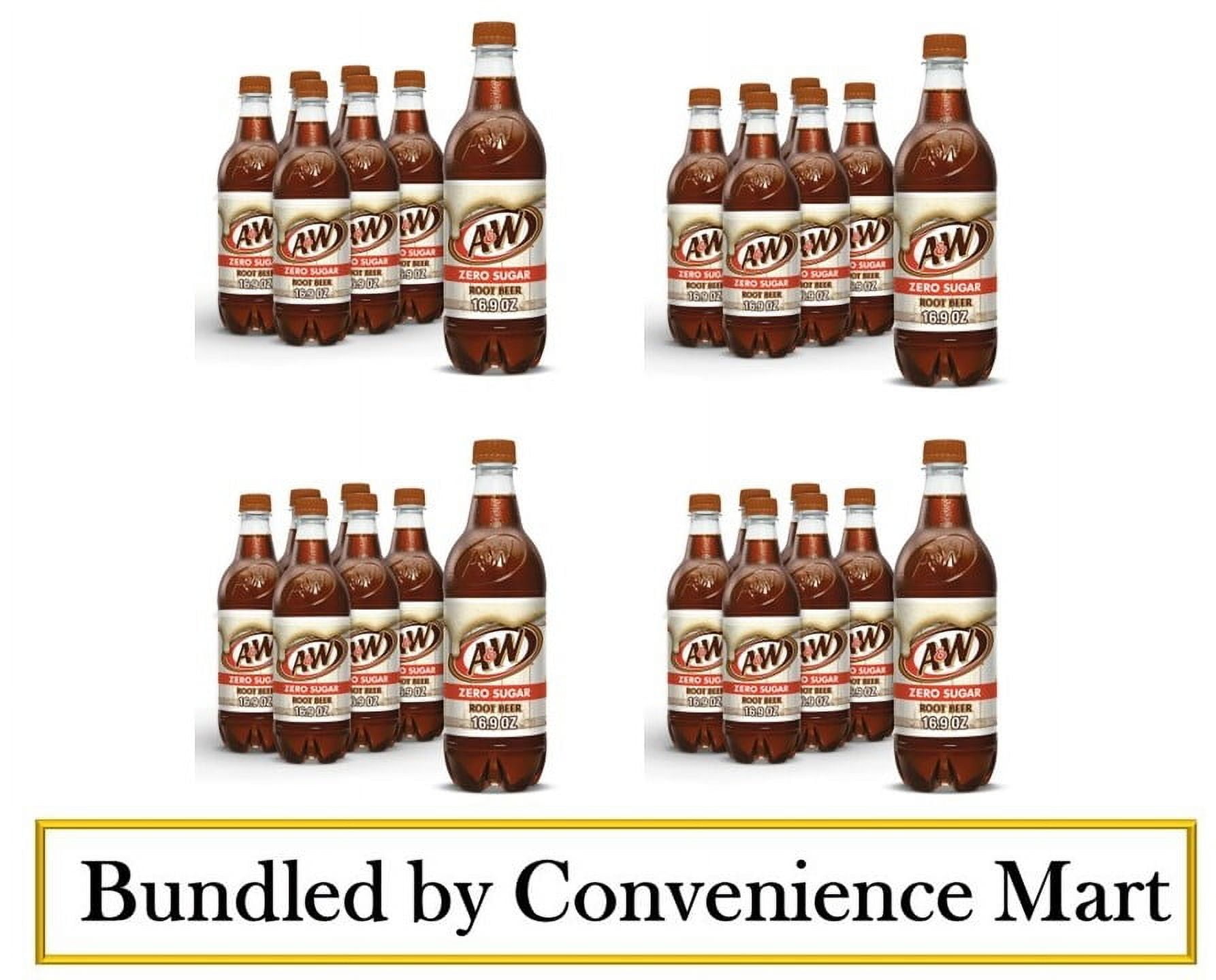A&W Zero Sugar Root Beer Soda Pop, 16.9 fl oz, 24 Pack (Bundled By Convenience Mart)