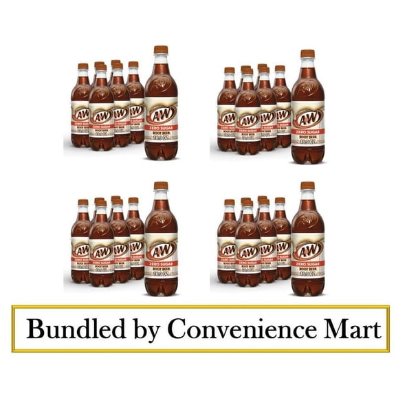 A&W Zero Sugar Root Beer Soda Pop, 16.9 fl oz, 24 Pack (Bundled By Convenience Mart)