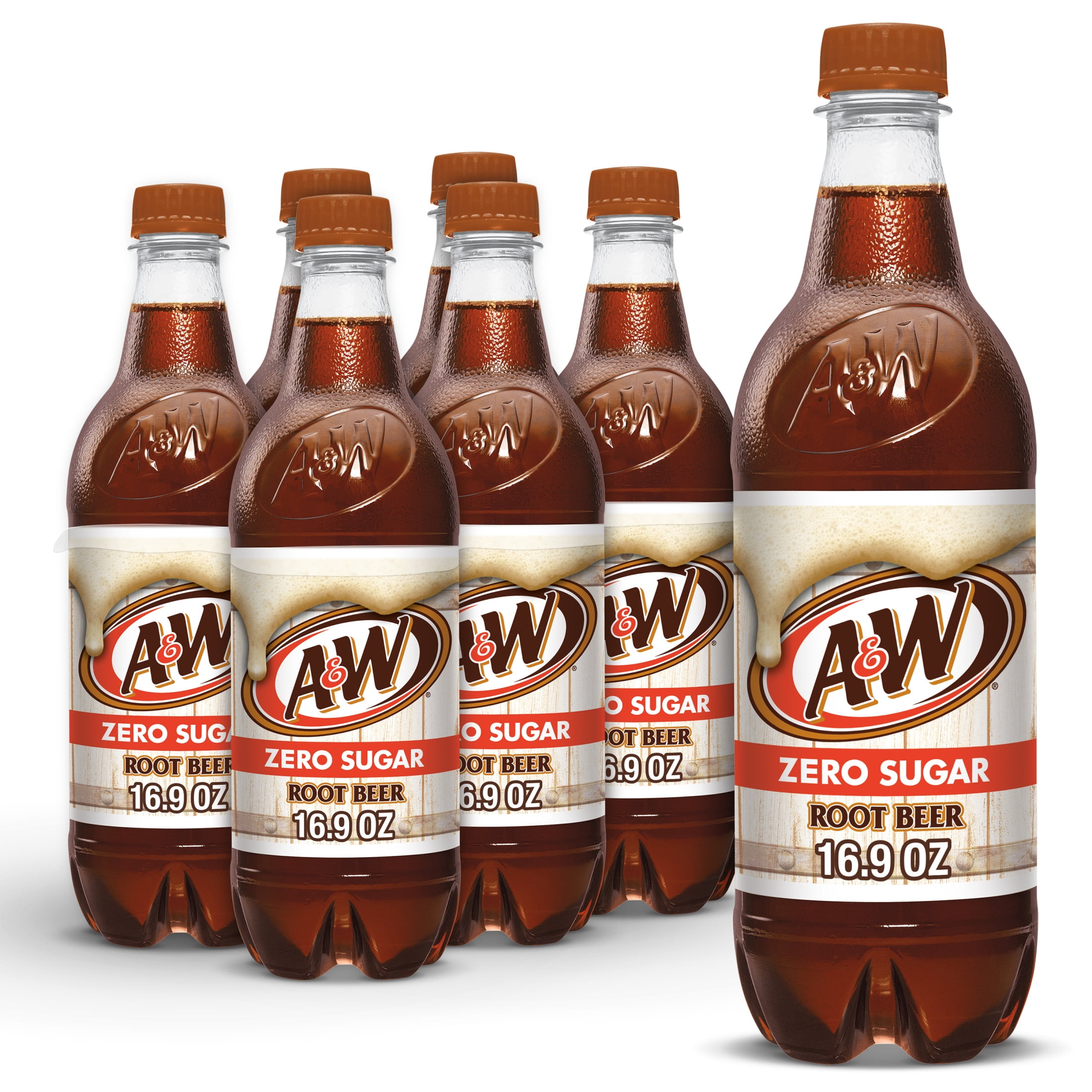 A&W Zero Calorie Free, Caffeine Free, Sugar Free Root Beer Soda Pop, 16.9 fl oz, 6 Pack Bottles