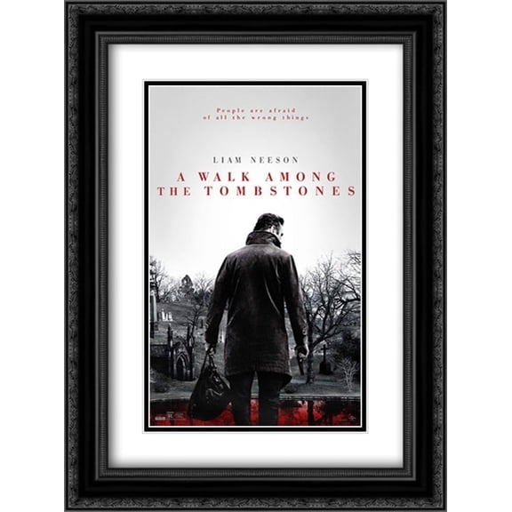 A Walk Among The Tombstones 18x24 Black Ornate Wood Framed Movie Poster with Double Matting