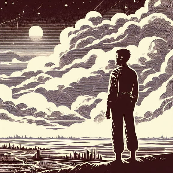 A Walk in The Clouds at Night Illustration - 12" x 18" Art Print Wall Decor