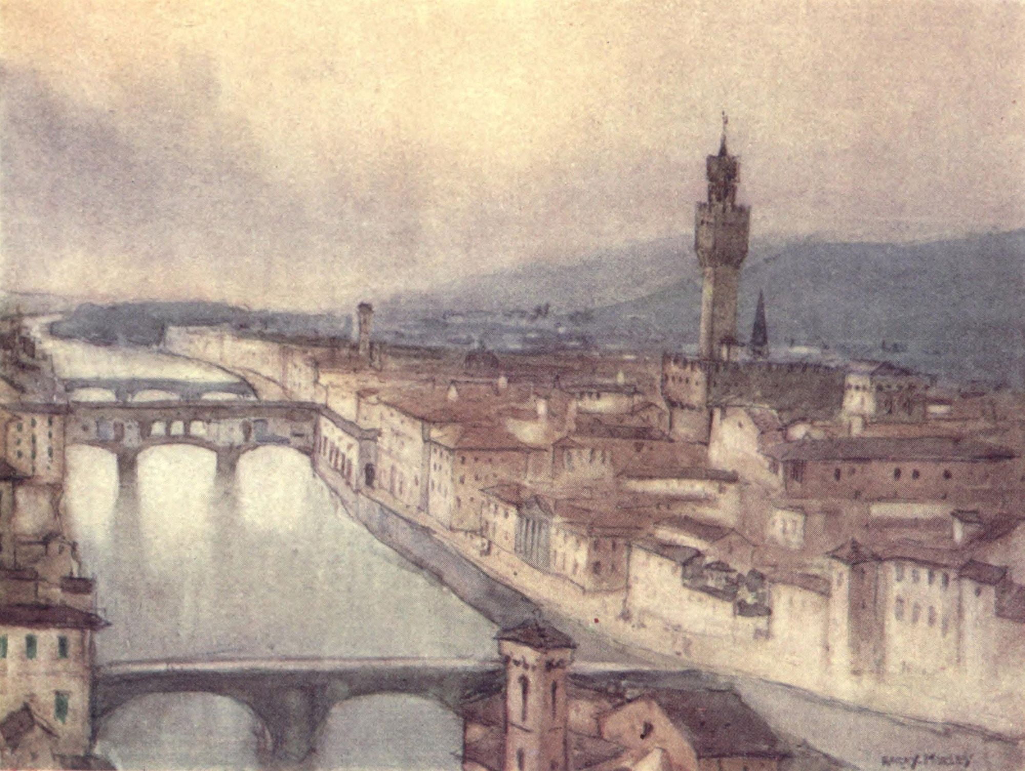 A Wanderer in Florence 1921 Florence in the evening Canvas Art - Harry Morley (24 x 36)
