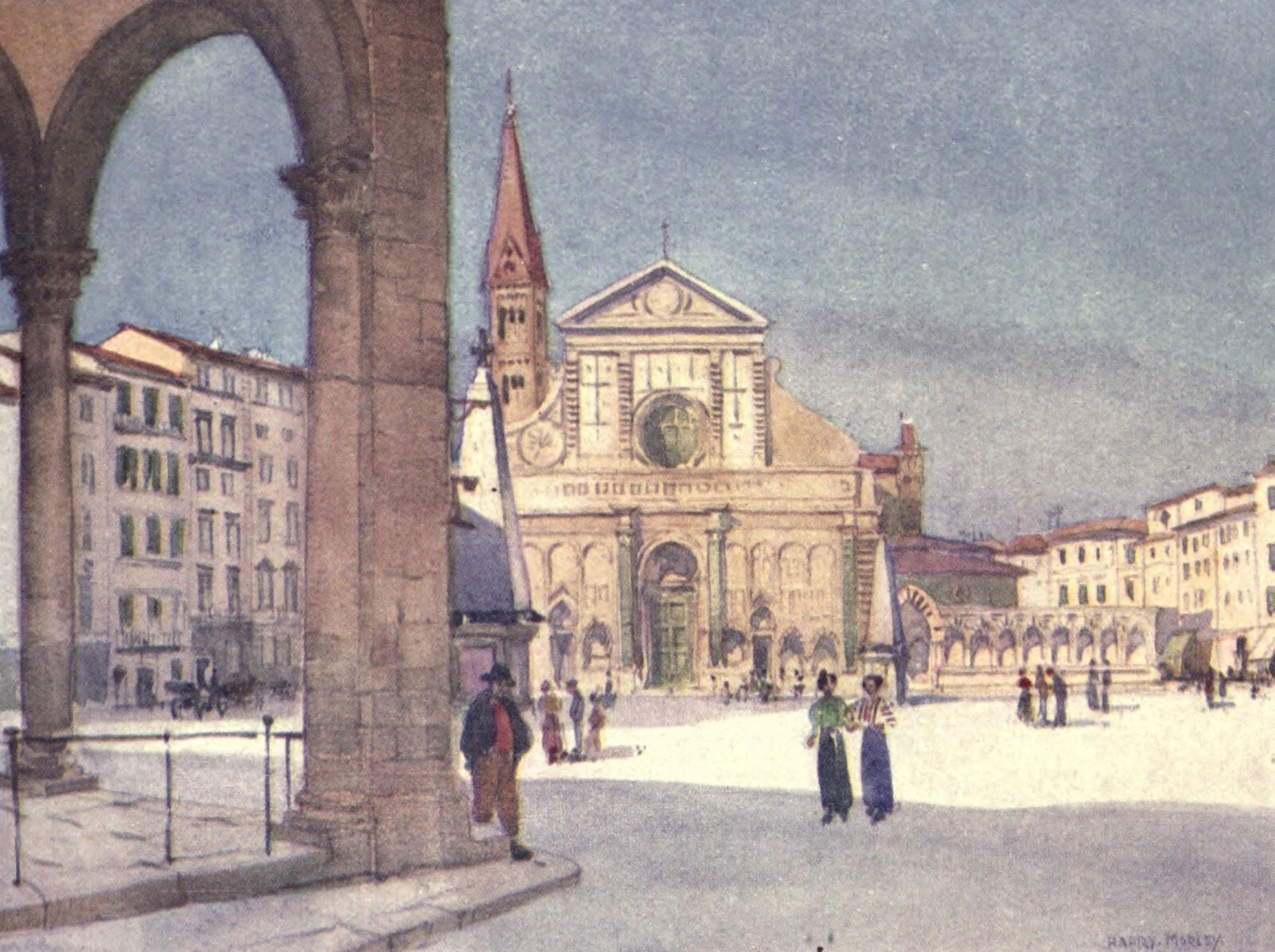 A Wanderer in Florence 1921 S Maria Novella Canvas Art - Harry Morley (24 x 36)